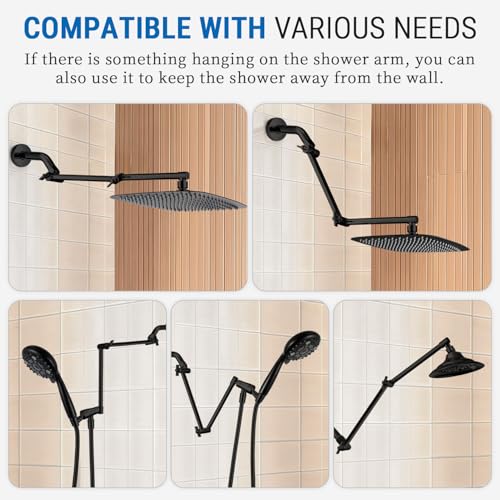 G-Promise 16 Inch Shower Extender with 6 Inch Arm and Flange(Matte Black) | Solid Brass Construction, Height and Angle Adjustable, Standard Connection Thread, All Installation Tools Included - color: Matte Black, style: 16 Inch