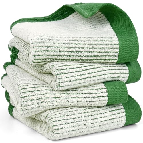 Cleanbear Green Hand Towels for Bathroom, 4 Pack Cotton Towels with Jacquard Weave Deign for Both Decoration and Daily Usage, 28 x 13 Inches - color: Green