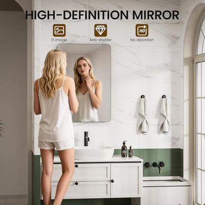 20x30 Black Medicine Cabinet Mirror, Recessed or Surface Mount | Built-in makeup organizer with lipstick slots, Brush holders and inner mirror; 3 adjustable shelves; Rustproof aluminum - size: 20" x 30"