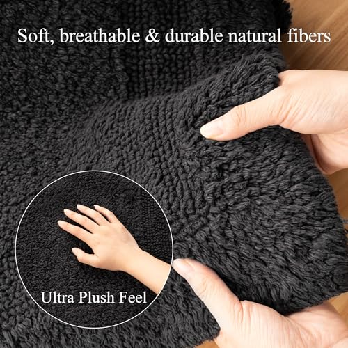Barossa Design Reversible Cotton Bath Rug 24 x 40 - Large Bathroom Rug Mat Washable & Soft Absorbent - Charcoal, 24x40 - color: Charcoal, size: 24"x40"