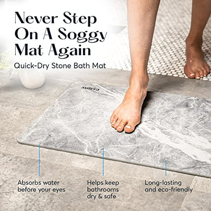 Stone Bath Mat for Bathroom, Dries in Seconds - Diatomaceous Earth, Granite | Super absorbent, quick-drying & easy to clean. Natural material that lasts — restores with light sanding. - color: Granite