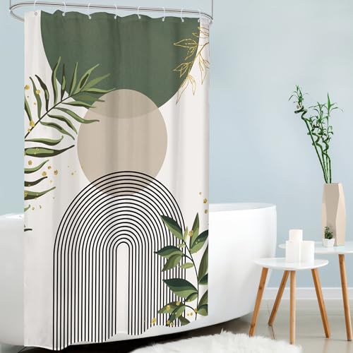 Sage Green Stall Small Boho Bohemian Olive Bathroom Shower Curtain Set | Dark Teal look; 48"W x 72"L. waterproof HD print, quick-dry fabric and free hooks for easy setup. - color: A-01green, size: 48"W x 72"L (Pack of 1)
