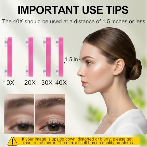 LED Lighted Tweezers & 40X Magnifying Mirror with Suction Cup Set, 2 in 1 No-Hands Makeup Mirror with Light and Precision Light Up Tweezers(Pink) - color: Pink