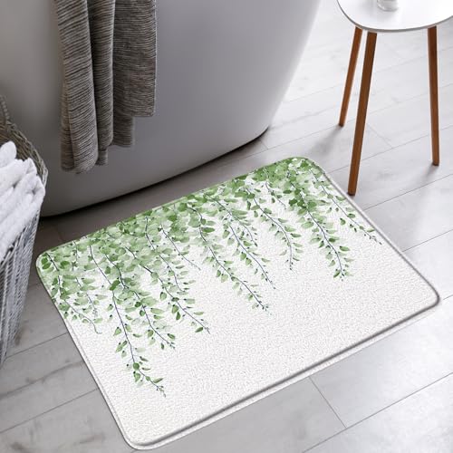 Sage Green Eucalyptus Bath Mat Watercolor Floral Leaves Plant Botanical Nature Bathroom Bathtub Floor Rugs Doormat Toilet Decor,16 x 47 in - color: Sage Green White, size: 16x47 Inch
