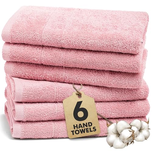 100% Ring Spun Cotton Hand Towels for Bathroom – 550 GSM Soft & Absorbent Towel Set– Pack of 6 Small Towel (34x20in) – Quick Dry Luxury Cotton Hand Towels – Baby Pink - color: Baby Pink, size: Hand Towels