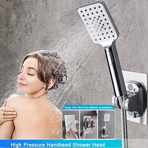 rain shower head with handheld spray,10''High Pressure Rainfall Shower Head / 3 Setting Handheld Shower head Combo with 11'' Extension Arm and 78" Extra Long Hose/Square Rain shower head(Chrome) - color: Chrome, size: 10'' Showerhead Set