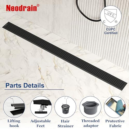 Neodrain 36" Linear Shower Drain, Matte Black 304 SS Bathroom Linear Drain | Black Shower Drain with Quadrato Grate& Adjustable Feet, Long Rectangle Shower Floor Drain in Bathroom, Balcony etc,cUPC - color: Matte Black, size: 36 In