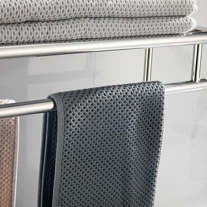 Bathroom Towel Rack 24 Inch Tower Holder with Double Towel Bar Polished Chrome Towel Rack Wall Mounted SUS304 Stainless Steel Hotel Towel Shelf Modern Towel Hanger - color: Polished Chrome, size: 24 Inch/ 60cm