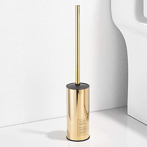 Freestanding Toilet Brush Holder for bathrooms 304 Stainless Steel Toilet Brush Stand Round Storage and Organization Rust Resistant 18-inch high Polished Gold Finished - color: 18-inch Round High Polished Gold