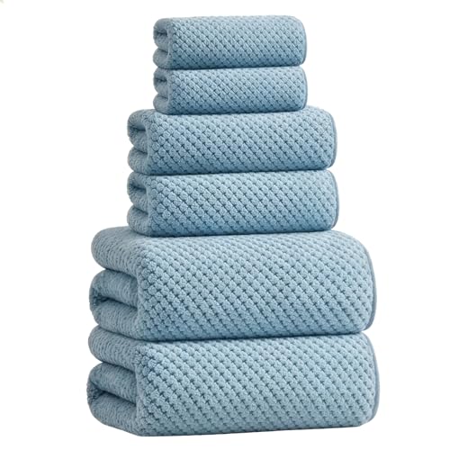 Extra Large Microfiber Bath Towels Set of 6 for Adults, 35″ x 70″, Soft and Super Absorbent, Quick Dry, No Fading and No Lint, Luxury Towel Set for Bathroom, Spa, Gym, Travel - Blue - color: Blue 6-pack