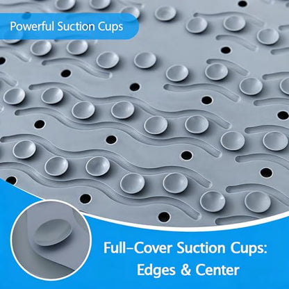 Non Slip Bathtub Mat & Shower Mat, 31x15'' Anti Slip Bath Mat for Tub, Soft TPE Anti-Skid Bathroom Mat with 194 Suction Cups & Drain Holes, Wave-Textured Grip, Machine Washable, Grey - color: Grey