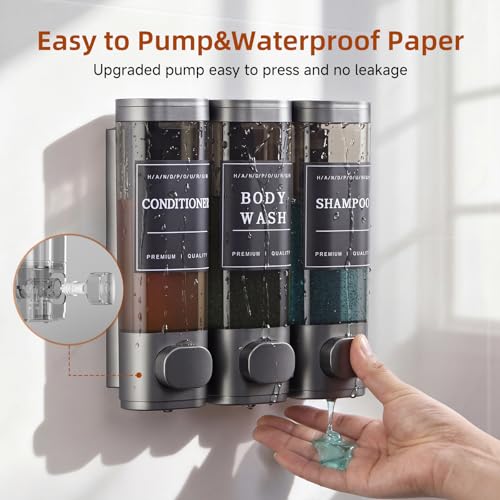 Shampoo and Conditioner Dispenser,Shower Soap Dispenser 3 Chamber No Drill Wall-Mounted Shampoo Dispenser for Shower Wall Mounted Shower Dispenser for Bathroom Hotel Large Capacity,Dark Gray1 - color: Dark Gray 3 Chamber