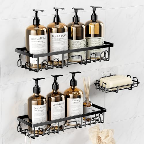 Shower Caddy, 3 Pack Shower Shelves, No Drilling, Matte Black | Rustproof Adhesive Bathroom Organizer with Soap Holder, Washroom Organizers and Storage for Bathtub Room/Kitchen/Home - color: Black, size: 3-pack