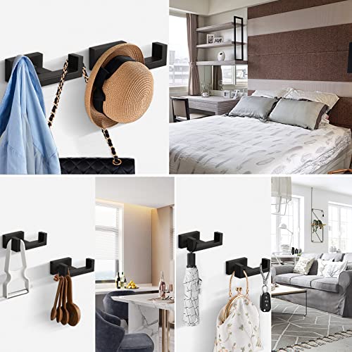 NearMoon Bath Double Towel Hook- SUS304 Stainless Steel Square Robe Towel Holder, Heavy Duty Rustproof Double Coat Hook for Bathroom Livingroom Kitchen Wall Mounted, 2 Pack (Matte Black) - color: Matte Black