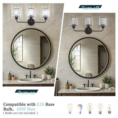 Black Vanity Lights, 3-Light Crystal Bathroom Light Fixtures | Modern Bathroom Vanity Light E26 Wall Light over Mirror (Exclude Bulb) - color: Black, size: 3-Light