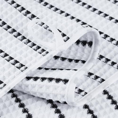 POLYTE 430 GSM Microfiber Lint Free Washcloth Face Towel, 13 x 13 in, 4 Pack (Waffle Weave) - color: White/Black