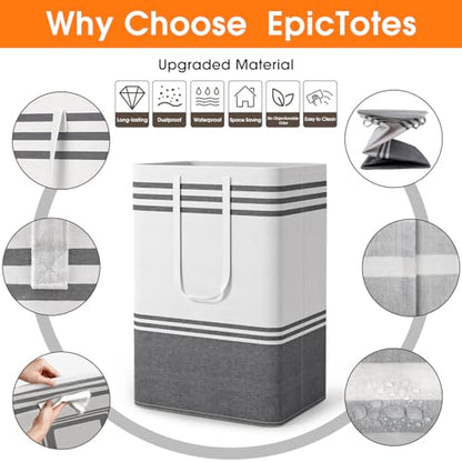 2 Pack Large Laundry Baskets, Laundry Hampers, Freestanding Waterproof Collapsible Clothes Bags with Reinforced Handles - Foldable Dirty Clothes Basket for Dorm, Bathroom, Room (Grey/75L) - size: 2 x 75L