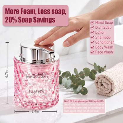 Malachi Foaming Hand Soap Dispenser, Refillable Clear Glass Foam Pump Bottle for Hand Soap, Dish Soap, Body Wash, Shampoo, Facial Cleanser & Baby Wash, Multi‑use for Bathroom, Kitchen & Commercial Use - color: Diamond Pink -2