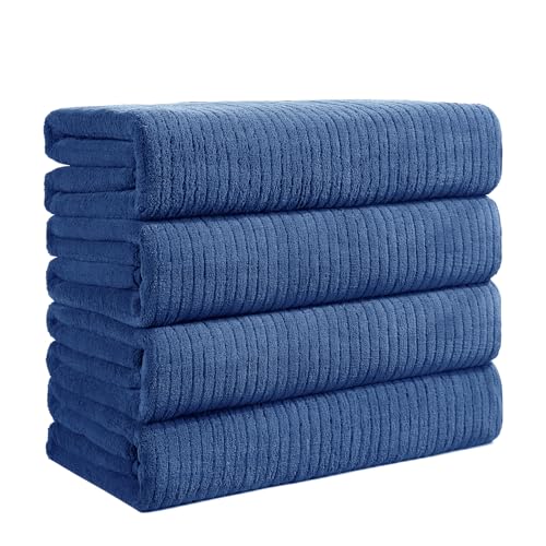 Bath Towels Set of 4 Extra Large 35 x 70 Inches,Luxury Thick High Absorbent and Quick Dry Bath Sheet,Ultra Soft Microfiber,Bathroom,Beach,Yoga,Sport,SPA,Fitness (Navy Blue) - color: Navy Blue, style: 4 Piece Bath Towels