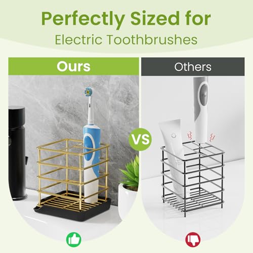 Toothbrush Holders for Bathroom,Gold,Stainless Steel,Detachable,Tray,3 Slot | Easy to Clean,Multifunctional,Kids Electric Toothbrush Organizer,Drainage,Removable,For Bathroom,Vanity,Kitchen Sink,Office - size: Gold