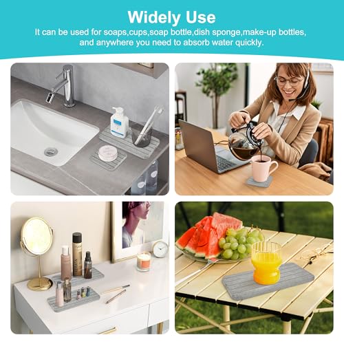 4PCS Stone Drying Tray Mat,Diatomaceous Earth Coasters,Essentials Accessories for Decor Bathroom & Kitchen Counter& Desk,Instant Water Absorbing Stone Used for Hand Soaps,Bar Coaster, Faucet