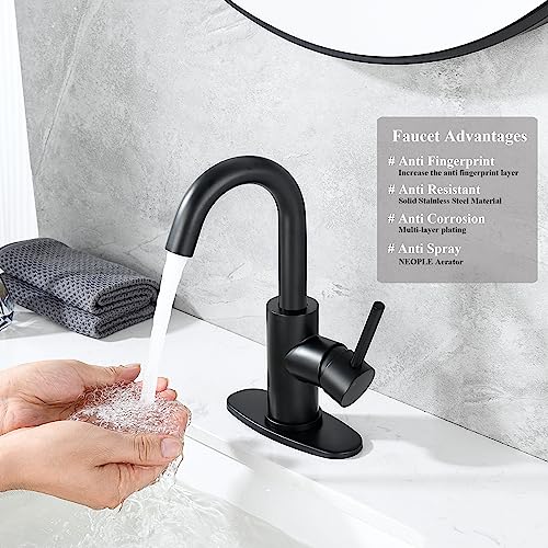 Black Bar Faucet Single Hole, Jodulos Black Matte Bar Sink Faucet with Deck Plate and Supply Lines, Stainless Steel Single Handle Wet Bar Sink Faucet, Matte Black Bathroom Faucet JU1100-BK - color: Matte Black