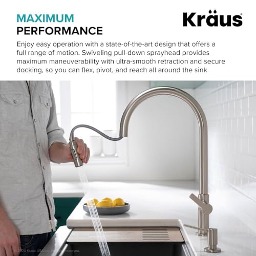 KRAUS Oletto High-Arc Tall Single Handle Pull-Down Kitchen Faucet in Spot Free Stainless Steel, Height 20 3/8 inch, KPF-2821SFS - color: Spot Free Stainless Steel, style: High Arc Faucet