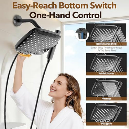 JDO High Pressure Rain Shower Head with Handheld Spray Matte Black | 7 Modes Dual Shower Head, 10-inch Rainfall Showerheads Combo, Detachable Hand Held Shower Wand, Power Jets, 71" Shower Hose - color: Matte Black