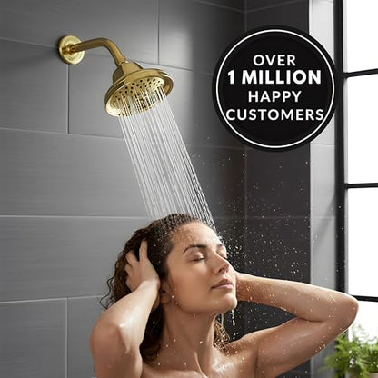 Massage Shower Head With Mist - 1.8 GPM - Polished Brass | High Pressure Boosting, 6 Function Adjustable Massaging Rainfall Showerhead For Low Flow Baths With Water Saving Nozzles - color: Polished Brass, size: 1.8 GPM
