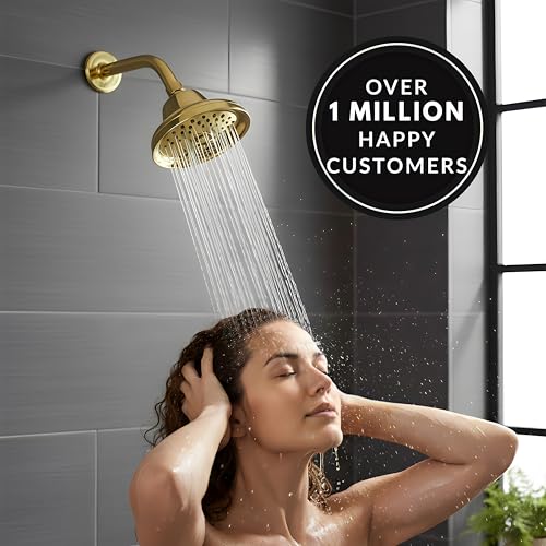 Massage Shower Head With Mist - 2.5 GPM - Polished Brass | High Pressure Boosting, 6 Function Adjustable Massaging Rainfall Showerhead For Low Flow Baths With Water Saving Nozzles - color: Polished Brass, size: 2.5 GPM