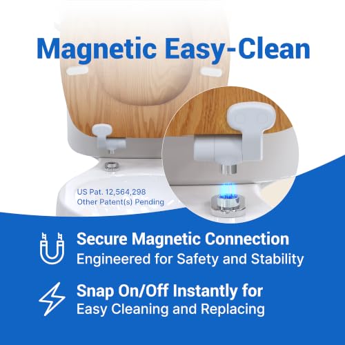 Wood Toilet Seat in Oak, Round, Soft Close | Magnetic Quick-Release for Easy Cleaning, Arch-Tite Never Loosens, Adjustable Fit - size: Round