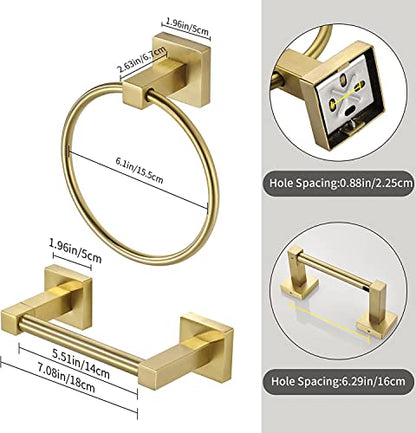 WOLIBEER Gold Toilet Paper Holder Hand Towel Holder, Brushed Brass Toilet Roll Holder Towel Ring, Modern Bathroom Hardware Set Stainless Steel Wall Mounted 2 Pieces - color: Brushed Gold