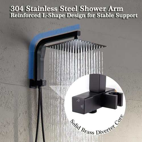 Black Shower Head and Handle Set, Shower Faucet Set with 10 Inch Rain Shower Heads with Handheld Spray Combo, Rainfall Bathroom Shower System Rain Shower Head and Handle Set - color: Matte Black