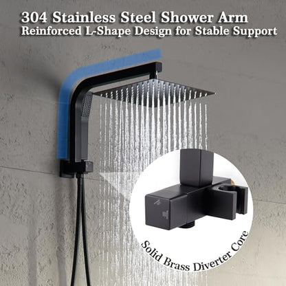 Black Shower Head and Handle Set, Shower Faucet Set with 10 Inch Rain Shower Heads with Handheld Spray Combo, Rainfall Bathroom Shower System Rain Shower Head and Handle Set - color: Matte Black