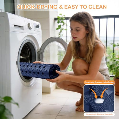 Yimobra Bathtub Mat Non Slip, 34.5"X15.5" Long Shower Mat for Inside Shower, Machine Washable Bath Mat with Drain Holes & Strong Suction Cups, Soft on Feet, Bathroom Essentials, Dark Blue - color: Dark Blue, size: 34.5 X 15.5 Inch