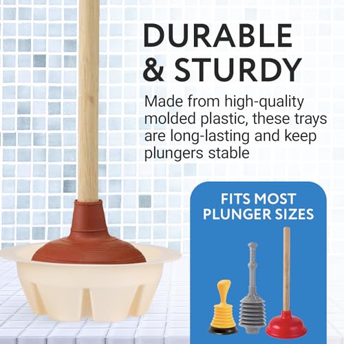 Impresa Universal Plunger Holder Caddy - Pack of 3, White Toilet Plunger Holders & Sink Storage - Easy-Clean Drip Tray - Plastic Bathroom Accessories Organizer
