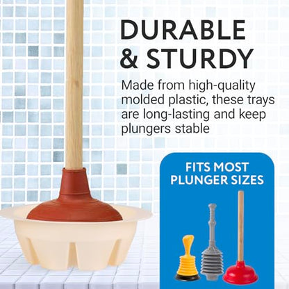 Impresa Universal Plunger Holder Caddy - Pack of 3, White Toilet Plunger Holders & Sink Storage - Easy-Clean Drip Tray - Plastic Bathroom Accessories Organizer
