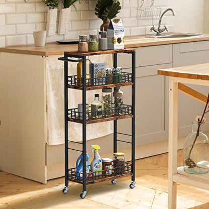NOVIMANGO Slim Storage Cart Rolling Kitchen Cart with Wheels 4 Tier Bathroom Cart Narrow Laundry Storage Utility Cart Trolly Cart with Handle for Small Spaces, Brown - color: Brown