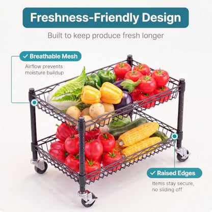 Himimi 6 Tier Rolling Storage Cart, Metal Wire Basket Rack with Wheels, Adjustable Storage Shelves Organizer Shelf for Kitchen Pantry Garage Laundry Room Bathroom, 17" W X 12" D X 63" H, Black - size: 17"W X 12"D X 63"H