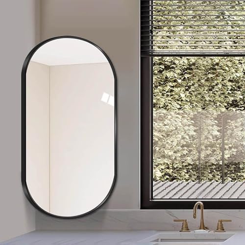 Swivel Corner Bathroom Mirror Oval Wall Mounted Corner Mirror 360° Rotation Modern Vanity Makeup Mirror with Swivel Bracket Aluminum Frame for Living Room Vertical & Horizontal(Black,W13.8xH23.6in) - color: Black, size: W13.8xH23.6in