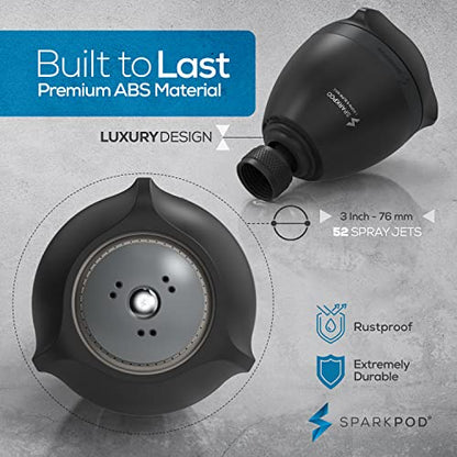 SparkPod High Pressure Shower Head, 3 Inch Fixed Showerhead, Black Matte | Rain, Pulsating & Combo Modes, Helps Boosts Low Water Pressure, Anti-Clog Nozzles, Easy Install - color: 3. Midnight Black Matte