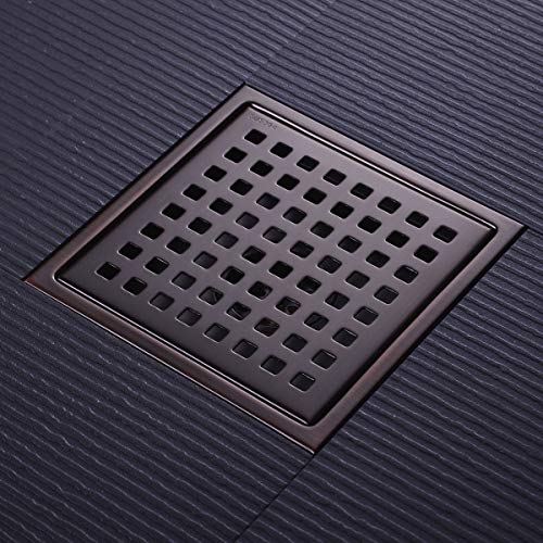 6 inch Stainless Steel Square Shower Floor Drain with Threaded Adapter, Removable Cover Grid Grate, Brushed Bronze Finished - color: Brushed Bronze
