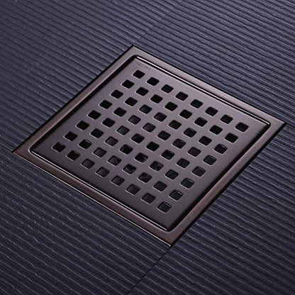 6 inch Stainless Steel Square Shower Floor Drain with Threaded Adapter, Removable Cover Grid Grate, Brushed Bronze Finished - color: Brushed Bronze
