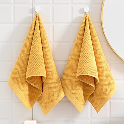 sense gnosis Yellow Hand Towels Set of 2 Striped Weave 100% Terry Cotton Towel Super Soft Highly Absorbent Face Towel for Bathroom 13" X 29" - color: Yellow