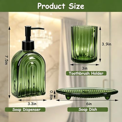 YYTSGG Green Glass Accessories Set, 4PCS Bathroom Set | Modern Countertop Vanity Organizer Set include 13.5oz Lotion Soap Dispenser, Toothbrush Holder, Tumbler & Soap Dish - color: Green