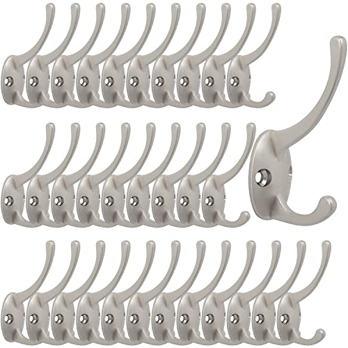 IBosins 32 Pack Silvery Double Coat Hooks Wall Mounted with 64 Screws | Retro Double Hooks Utility Hooks for Coat, Scarf, Bag, Towel, Key, Cap, Cup, Hat - color: 32 Pcs Silver