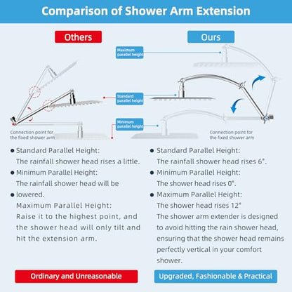Hibbent All Metal 20'' Shower Head Extension Arm, Chrome | Solid Brass Adjustable Shower Arm with Lock Joint, Flexible Height & Angle, Universal Connection Shower Head Extender - color: Chrome, size: 20 Inch