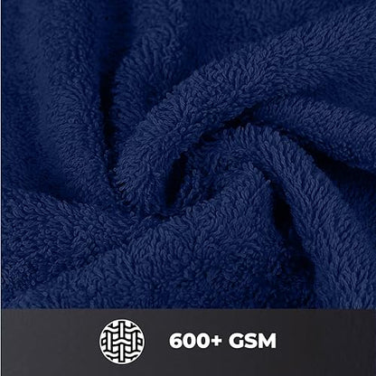 Ocean Towel Set for Bathroom 100% Luxury Cotton Bath Towels Set of 8 (2 Bath Towel and 2 Hand Towel Set & 4 Wash Cloth) - Blue Soft Towels Bathroom Set 600 GSM Double Stitched for Durability - color: Navy