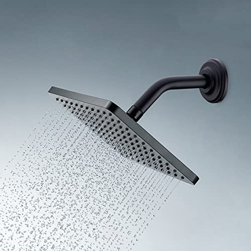 6 Inch Angled Matte Black Shower Arm and Flange Curved Head Pipe | Stainless Steel Wall Mounted, Bathroom Gooseneck Extension Shower Neck - color: Black, style: 6 inch