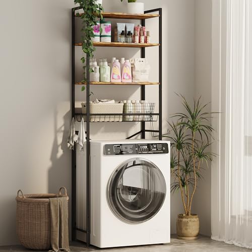 Gizoon Over-The-Toilet Storage Rack with Adjustable Shelf and Basket, 4-Tier Freestanding Space Saver Bathroom Shelves Above Toilet for Room - color: Black